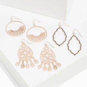 ROSE-GOLD TONE  EARRINGS SET - SET OF 3